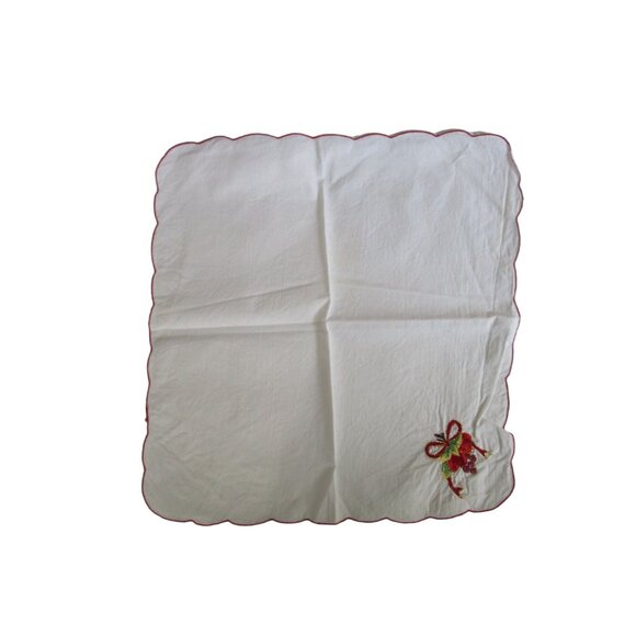 Vintage Embroidered Cotton Holiday Napkins Seven Festive Fruit Bow Design GUC - Picture 15 of 16